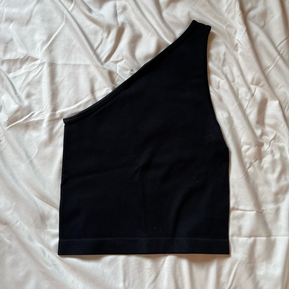 A New Day Black Ribbed One Shoulder Top